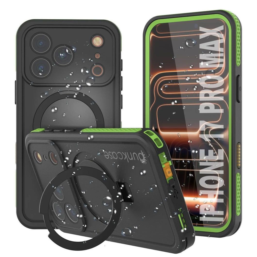 iPhone 17 Pro Max Waterproof Case [Kickstud 2.0 Series] Protective IP68 Cover W/Screen Protector & Kickstand [Green]