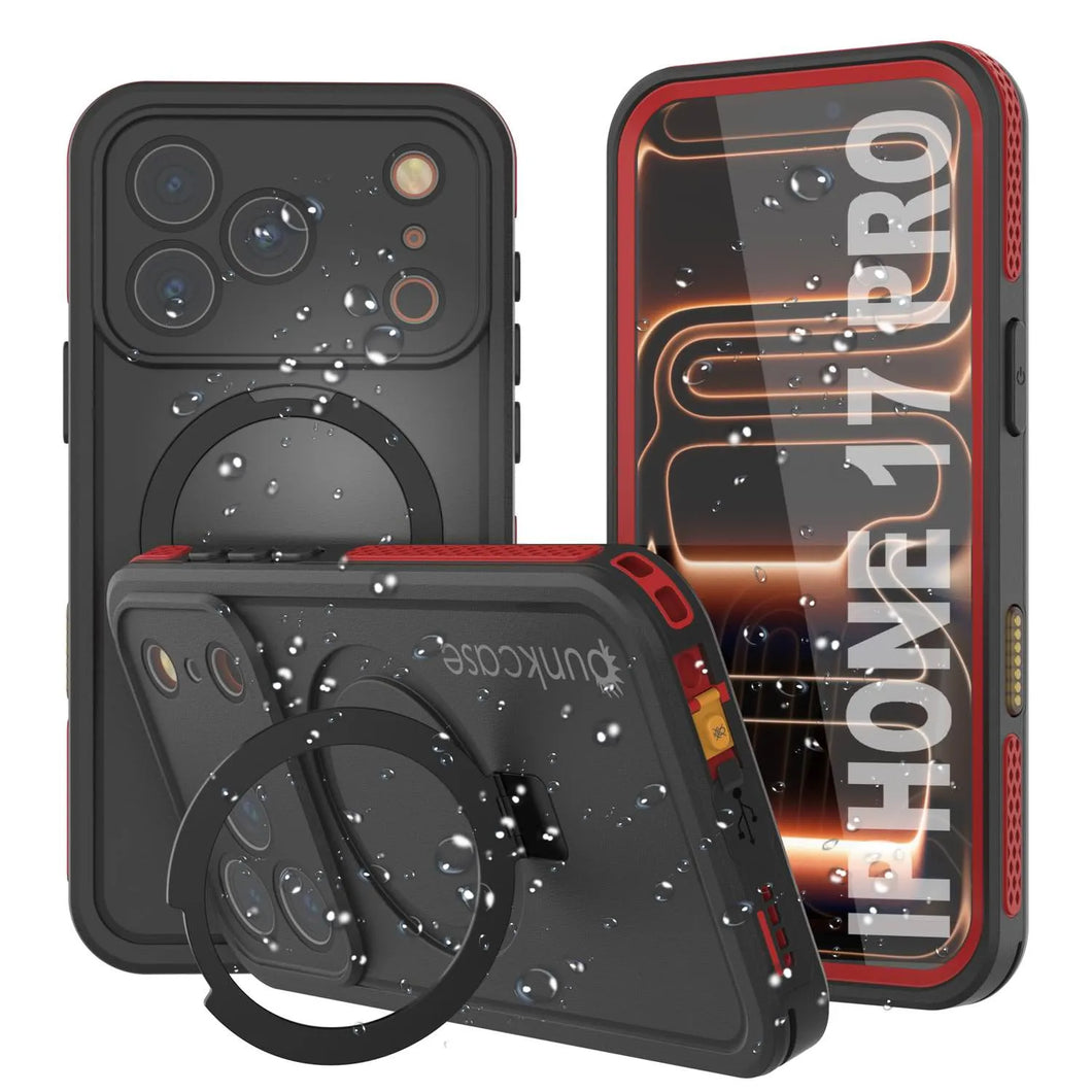 iPhone 17 pro Waterproof Case [Kickstud 2.0 Series] Protective IP68 Cover W/Screen Protector & Kickstand [Red]