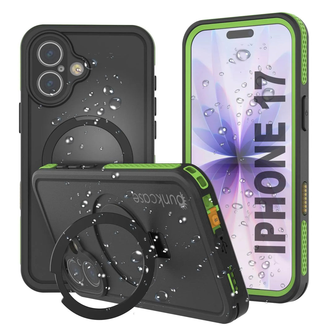 iPhone 17 Waterproof Case [Kickstud 2.0 Series] Protective IP68 Cover W/Screen Protector & Kickstand [Green]