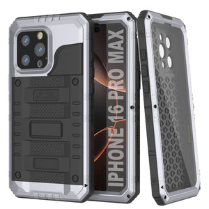 iPhone 16 Pro Max Metal Extreme 3.0 Series Aluminum Waterproof Case IP68 W/Buillt in Screen Protector & Kickstand [White]