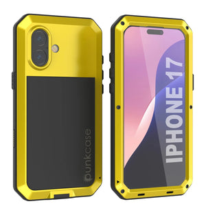 iPhone 17 Metal Case, Heavy Duty Military Grade Armor Cover [shock proof] Full Body Hard [Yellow]