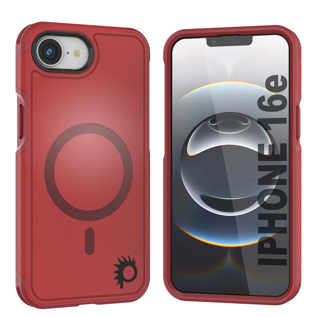 PunkCase iPhone 16e Case, [Spartan 2.0 Series] Clear Rugged Heavy Duty Cover W/Built in Screen Protector [red]