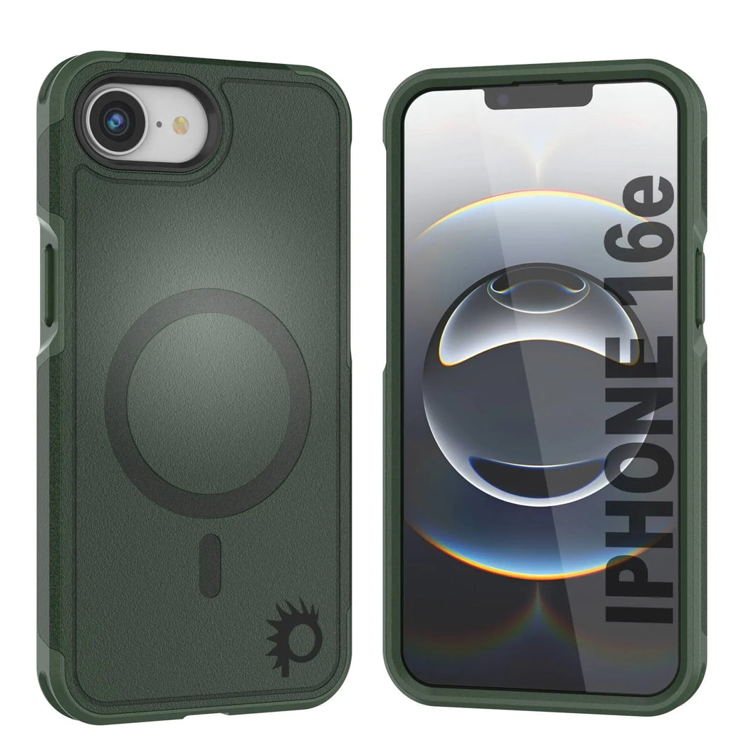 PunkCase iPhone 16e Case, [Spartan 2.0 Series] Clear Rugged Heavy Duty Cover W/Built in Screen Protector [dark green]