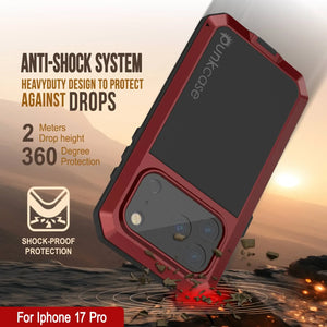 iPhone 17 Pro Metal Case, Heavy Duty Military Grade Armor Cover [shock proof] Full Body Hard [Red]