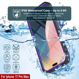 iPhone 17 Pro Max Waterproof IP68 Case, Punkcase [Purple] [StudStar Series] [Slim Fit] [Dirtproof]