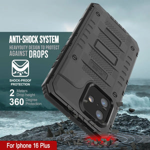 iPhone 16 Plus Metal Extreme 3.0 Series Aluminum Waterproof Case IP68 W/Buillt in Screen Protector & Kickstand [Black]