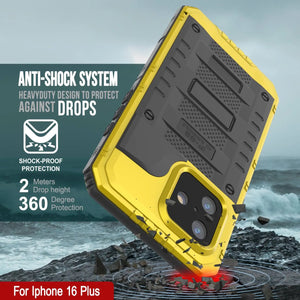 iPhone 16 Plus Metal Extreme 3.0 Series Aluminum Waterproof Case IP68 W/Buillt in Screen Protector & Kickstand [Yellow]