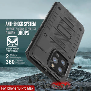 iPhone 16 Pro Max Metal Extreme 3.0 Series Aluminum Waterproof Case IP68 W/Buillt in Screen Protector & Kickstand [Black]