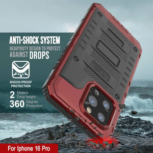 iPhone 16 Pro Metal Extreme 3.0 Series Aluminum Waterproof Case IP68 W/Buillt in Screen Protector & Kickstand [Red]