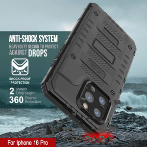 iPhone 16 Pro Metal Extreme 3.0 Series Aluminum Waterproof Case IP68 W/Buillt in Screen Protector & Kickstand [Black]