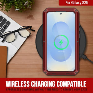 Galaxy S25 Metal Case, Heavy Duty Military Grade Armor Cover [shock proof] Full Body Hard [Red]