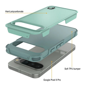 PunkCase Google Pixel 9 Pro Case, [Spartan 2.0 Series] Clear Rugged Heavy Duty Cover W/Built in Screen Protector [Teal]