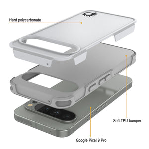 PunkCase Google Pixel 9 Pro Case, [Spartan 2.0 Series] Clear Rugged Heavy Duty Cover W/Built in Screen Protector [White]