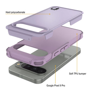 PunkCase Google Pixel 9 Pro Case, [Spartan 2.0 Series] Clear Rugged Heavy Duty Cover W/Built in Screen Protector [Lilac]