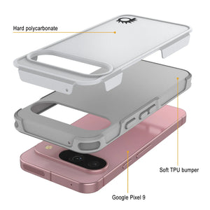 PunkCase Google Pixel 9 Case, [Spartan 2.0 Series] Clear Rugged Heavy Duty Cover W/Built in Screen Protector [White]