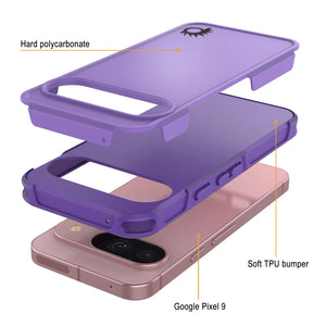 PunkCase Google Pixel 9 Case, [Spartan 2.0 Series] Clear Rugged Heavy Duty Cover W/Built in Screen Protector [Purple]