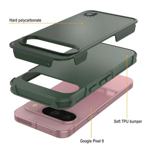 PunkCase Google Pixel 9 Case, [Spartan 2.0 Series] Clear Rugged Heavy Duty Cover W/Built in Screen Protector [Dark Green]