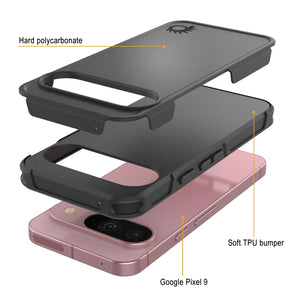 PunkCase Google Pixel 9 Case, [Spartan 2.0 Series] Clear Rugged Heavy Duty Cover W/Built in Screen Protector [Black]
