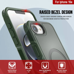 PunkCase iPhone 16e Case, [Spartan 2.0 Series] Clear Rugged Heavy Duty Cover W/Built in Screen Protector [dark green]