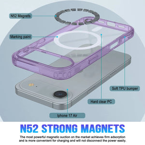 Punkcase iPhone 17 Air Magnetic Wireless Charging Case [ClearMag Series][Purple]