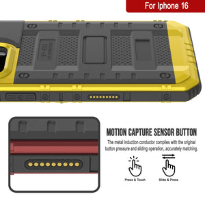 iPhone 16 Metal Extreme 3.0 Series Aluminum Waterproof Case IP68 W/Buillt in Screen Protector & Kickstand [Yellow]