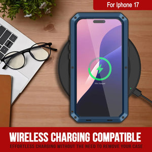 iPhone 17 Metal Case, Heavy Duty Military Grade Armor Cover [shock proof] Full Body Hard [Blue]