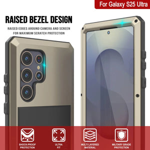Galaxy S25 Ultra Metal Case, Heavy Duty Military Grade Armor Cover [shock proof] Full Body Hard [Gold]