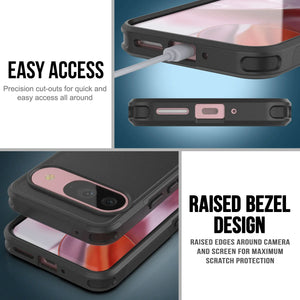 PunkCase Google Pixel 9 Case, [Spartan 2.0 Series] Clear Rugged Heavy Duty Cover W/Built in Screen Protector [Purple]