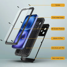 Load image into Gallery viewer, iPhone 16 Plus Metal Extreme 3.0 Series Aluminum Waterproof Case IP68 W/Buillt in Screen Protector &amp; Kickstand [Black]
