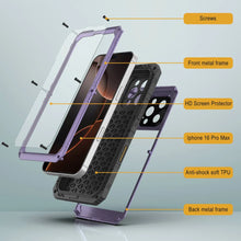 Load image into Gallery viewer, iPhone 16 Pro Max Metal Extreme 3.0 Series Aluminum Waterproof Case IP68 W/Buillt in Screen Protector &amp; Kickstand [Purple]
