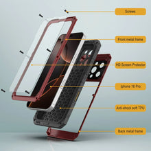 Load image into Gallery viewer, iPhone 16 Pro Metal Extreme 3.0 Series Aluminum Waterproof Case IP68 W/Buillt in Screen Protector &amp; Kickstand [Red]
