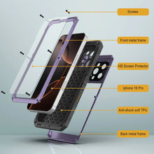 Load image into Gallery viewer, iPhone 16 Pro Metal Extreme 3.0 Series Aluminum Waterproof Case IP68 W/Buillt in Screen Protector &amp; Kickstand [Purple]
