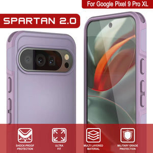 PunkCase Google Pixel 9 Pro XL Case, [Spartan 2.0 Series] Clear Rugged Heavy Duty Cover W/Built in Screen Protector [Lilac]