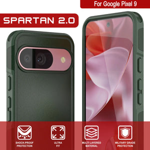 PunkCase Google Pixel 9 Case, [Spartan 2.0 Series] Clear Rugged Heavy Duty Cover W/Built in Screen Protector [Dark Green]