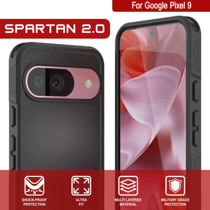 PunkCase Google Pixel 9 Case, [Spartan 2.0 Series] Clear Rugged Heavy Duty Cover W/Built in Screen Protector [Black]