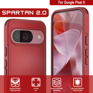 PunkCase Google Pixel 9 Case, [Spartan 2.0 Series] Clear Rugged Heavy Duty Cover W/Built in Screen Protector [Red]