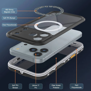 iPhone 17 Pro Waterproof IP68 Case, Punkcase [Clear] [StudStar Series] [Slim Fit] [Dirtproof]