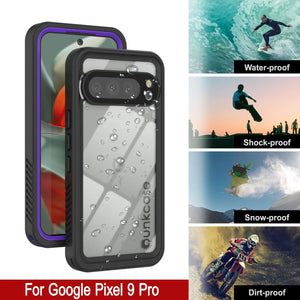 Google Pixel 9 Pro Waterproof Case, Punkcase [Extreme Series] Armor Cover W/ Built In Screen Protector [Purple]