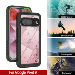 Google Pixel 9  Waterproof Case, Punkcase [Extreme Series] Armor Cover W/ Built In Screen Protector [Light Green]