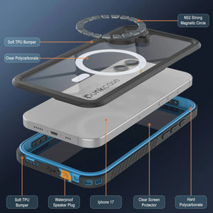 iPhone 17 Waterproof Case, Punkcase [Extreme Mag Series] Armor Cover W/ Built In Screen Protector [Blue]