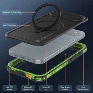 iPhone 17 Air Waterproof Case [Kickstud 2.0 Series] Protective IP68 Cover W/Screen Protector & Kickstand [Green]