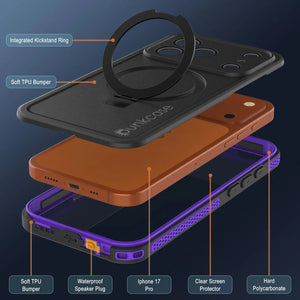 iPhone 17 pro Waterproof Case [Kickstud 2.0 Series] Protective IP68 Cover W/Screen Protector & Kickstand [Purple]