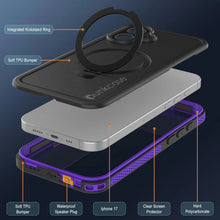 Load image into Gallery viewer, iPhone 17 Waterproof Case [Kickstud 2.0 Series] Protective IP68 Cover W/Screen Protector &amp; Kickstand [Purple]
