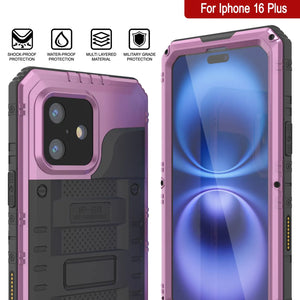 iPhone 16 Plus Metal Extreme 3.0 Series Aluminum Waterproof Case IP68 W/Buillt in Screen Protector & Kickstand [Pink]