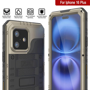 iPhone 16 Plus Metal Extreme 3.0 Series Aluminum Waterproof Case IP68 W/Buillt in Screen Protector & Kickstand [Gold]