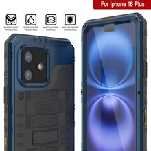 Load image into Gallery viewer, iPhone 16 Plus Metal Extreme 3.0 Series Aluminum Waterproof Case IP68 W/Buillt in Screen Protector &amp; Kickstand [Blue]
