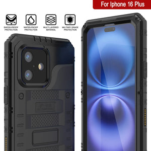 iPhone 16 Plus Metal Extreme 3.0 Series Aluminum Waterproof Case IP68 W/Buillt in Screen Protector & Kickstand [Black]