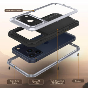 iPhone 17 Pro Max Metal Case, Heavy Duty Military Grade Armor Cover [shock proof] Full Body Hard [White]