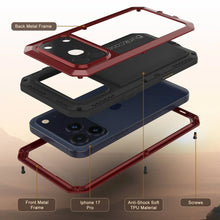 Load image into Gallery viewer, iPhone 17 Pro Metal Case, Heavy Duty Military Grade Armor Cover [shock proof] Full Body Hard [Red]
