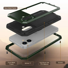 Load image into Gallery viewer, iPhone 17 Metal Case, Heavy Duty Military Grade Armor Cover [shock proof] Full Body Hard [Dark Green]

